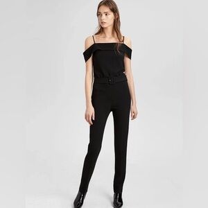 Theory Black Off-Shoulder Jumpsuit with Slim Fit